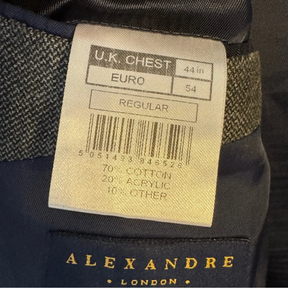 Alexandre London England Blazer 44R Grey Cotton Regular Fit Sport Coat Jacket‎